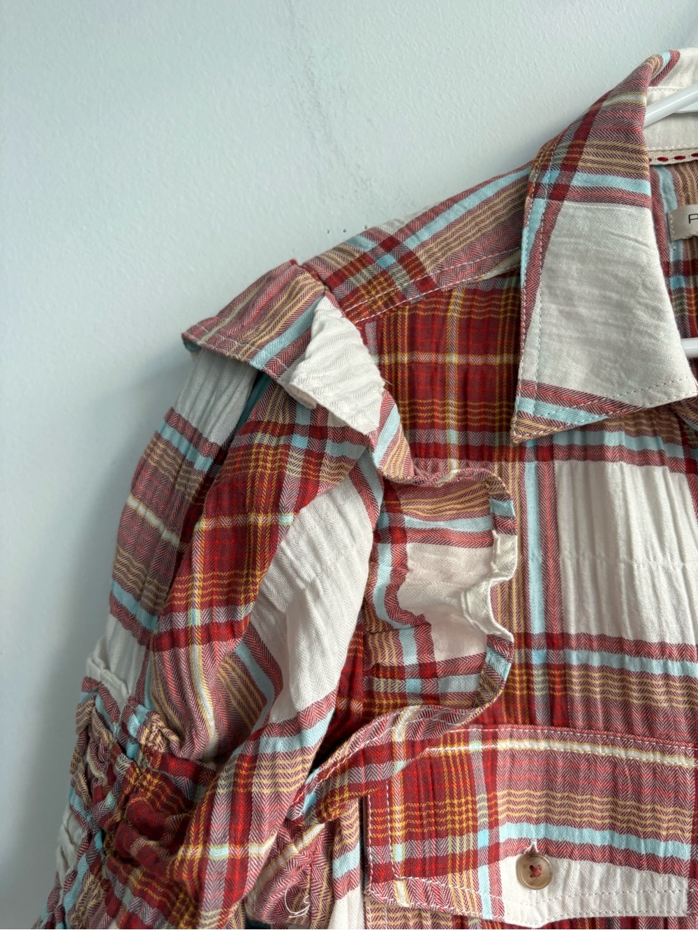 Anthropologie Pilcro Ozzi Plaid Ruffle Sleeve Buttondown Shirt Sz Small - Picture 7 of 10